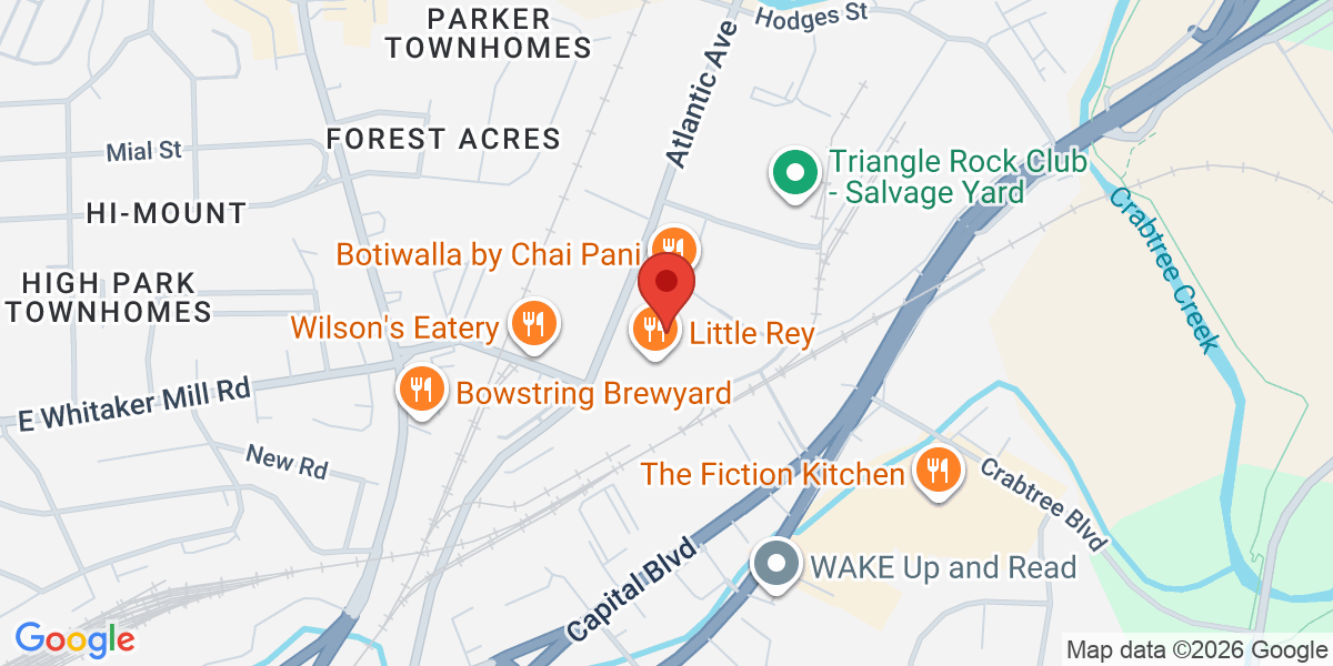 Map showing Hunky Dory Record Shop, 1101 E Whitaker Mill Rd, Raleigh, NC